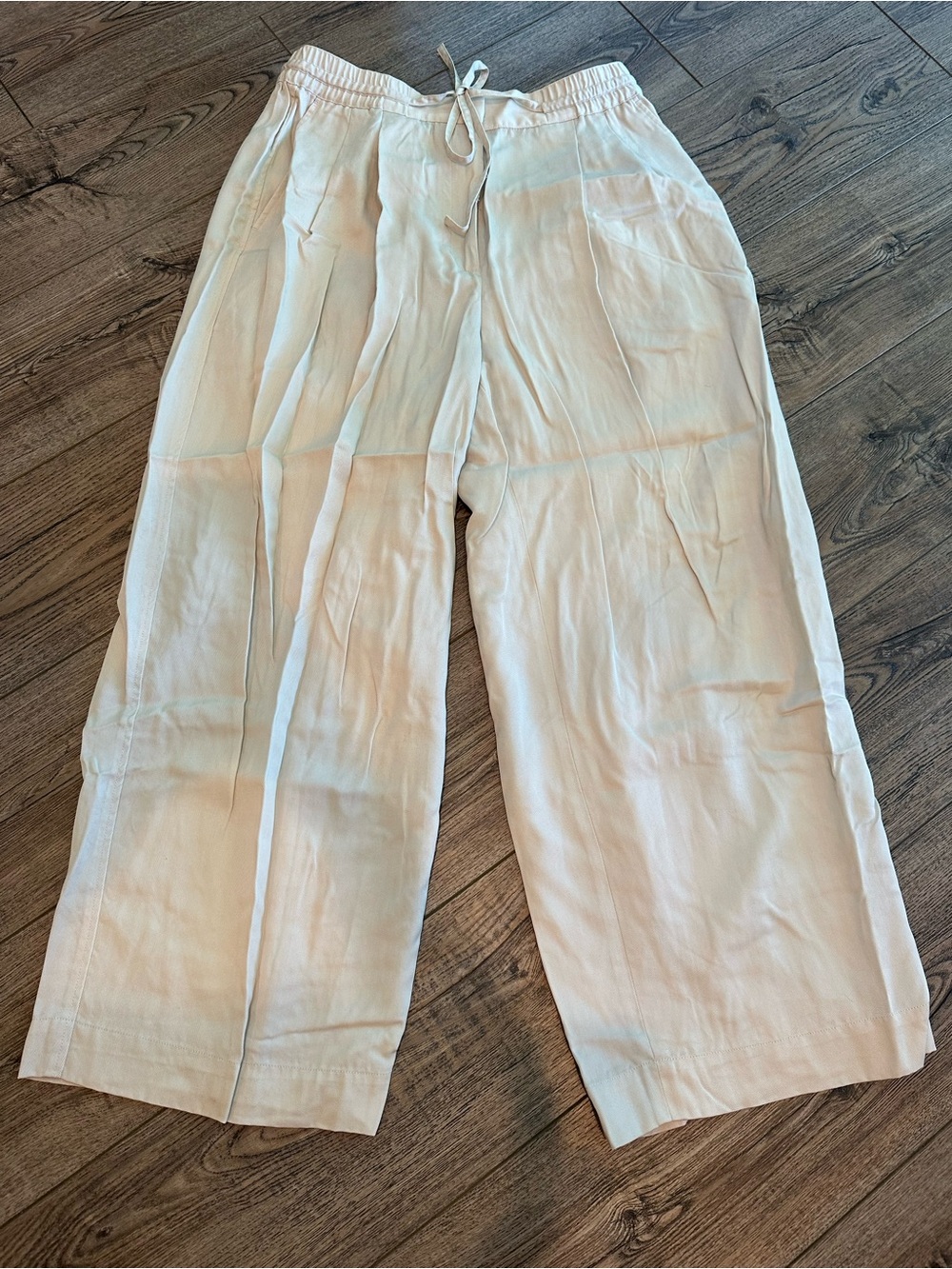 Club Monaco Light Beige Wide-Leg Drawstring Pants Large